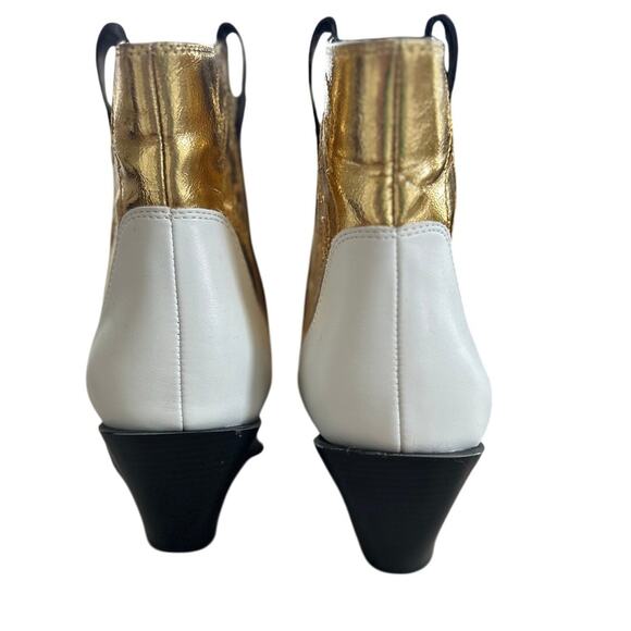 Zara White & Metallic Gold Faux Leather Pointed Toe Ankle Cowboy Western Boot - Picture 4 of 10